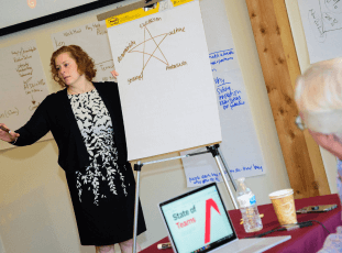 woman presenting in front of clients